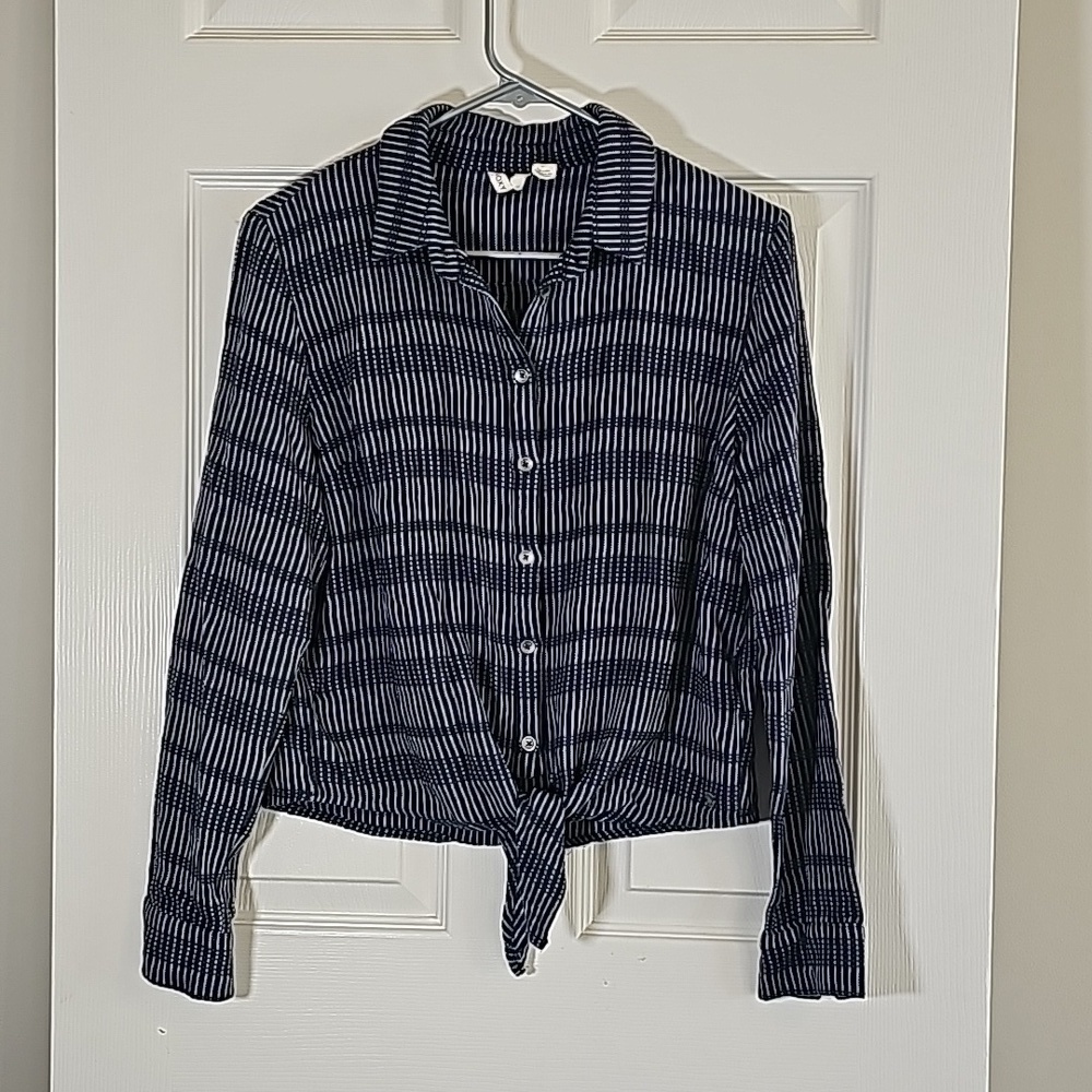 ROXY Womens Tie Front Top Blue Gray Size S